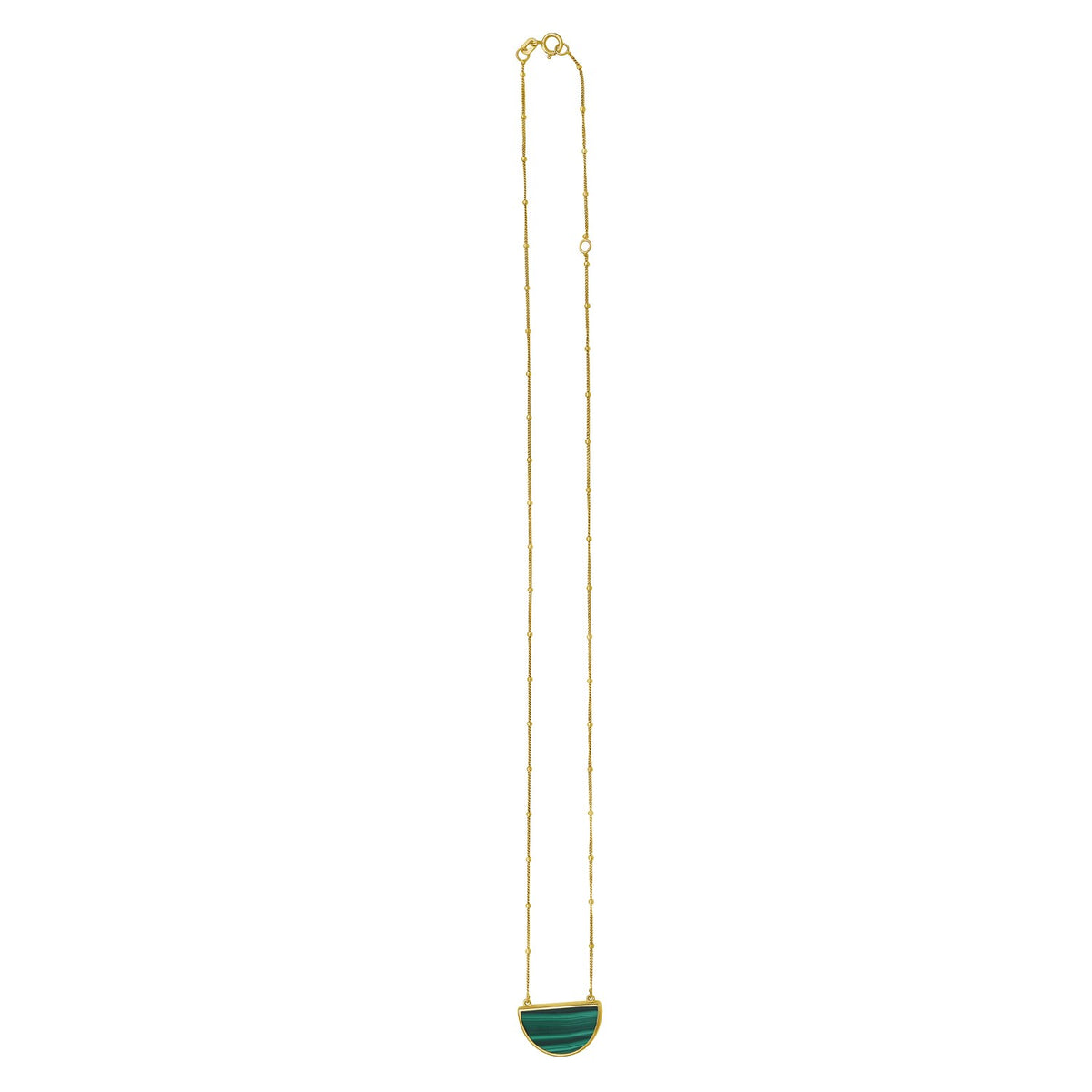 Malachite Geometric Half Moon Necklace in 14K Yellow Gold