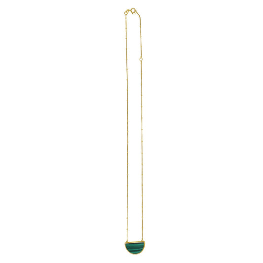 Malachite Geometric Half Moon Necklace in 14K Yellow Gold