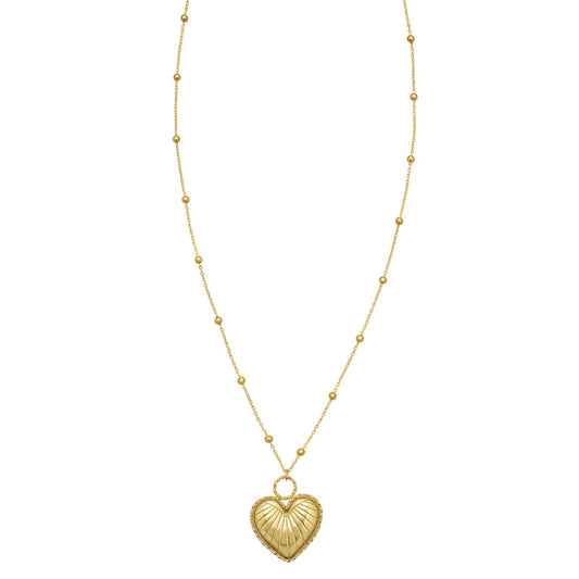 14K Yellow Gold Vintage Puffed Heart Necklace