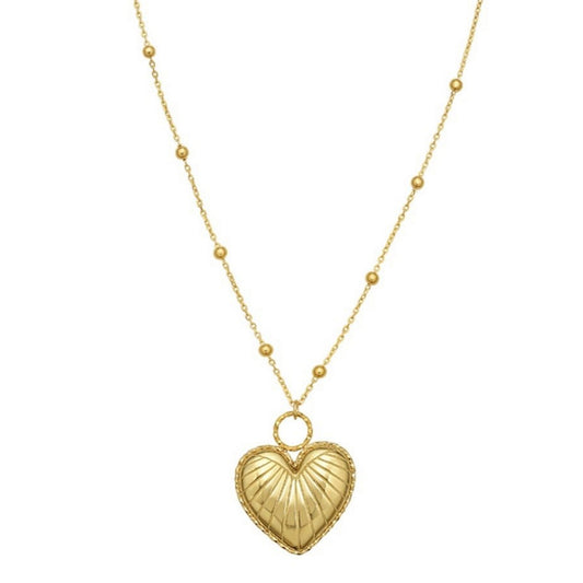 14K Yellow Gold Vintage Puffed Heart Necklace
