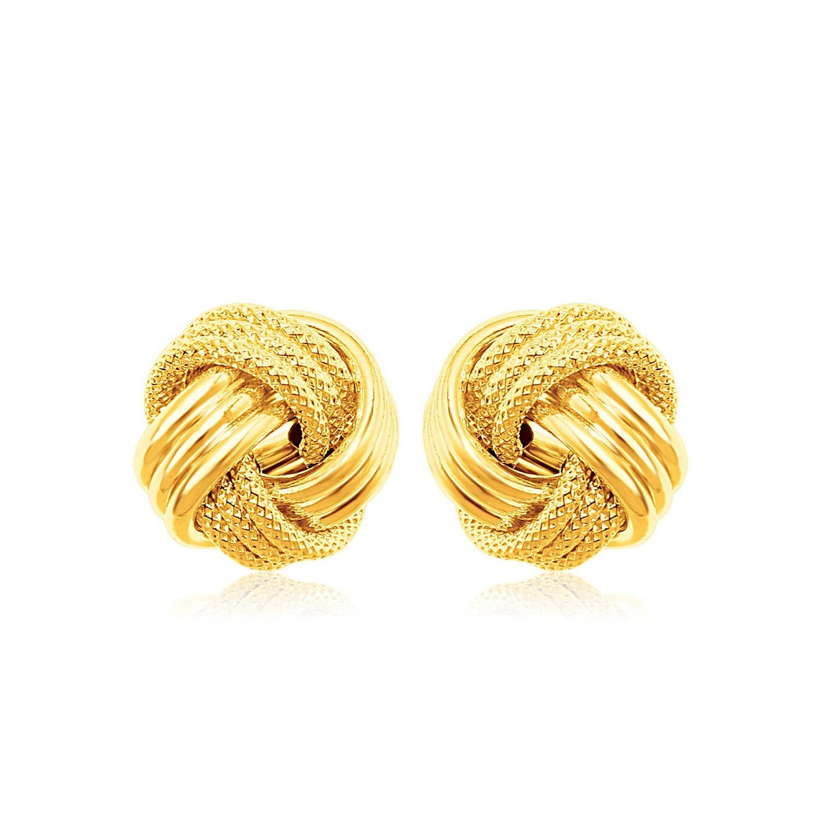 10k Yellow Gold Love Knot with Ridge Texture Earrings