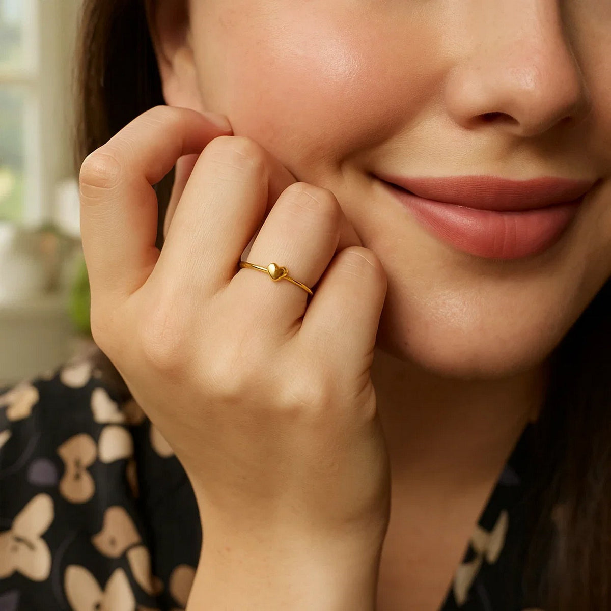 14k Yellow Gold Ring with Puffed Heart(1.40 mm)