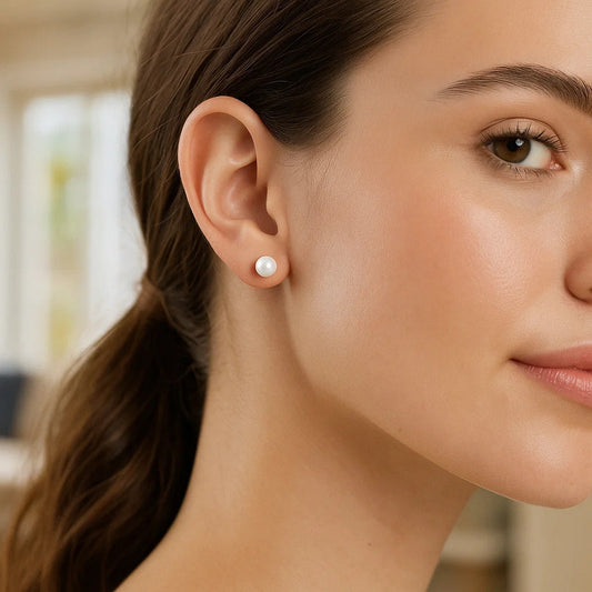 White Freshwater Cultured Pearl Stud Earrings in 14K White Gold (7.00 mm)