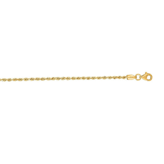 2.0mm 10k Yellow Gold Diamond Cut Rope Anklet