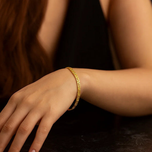 14k Yellow Gold Greek Fret Design Fancy Bracelet (3.30 mm)