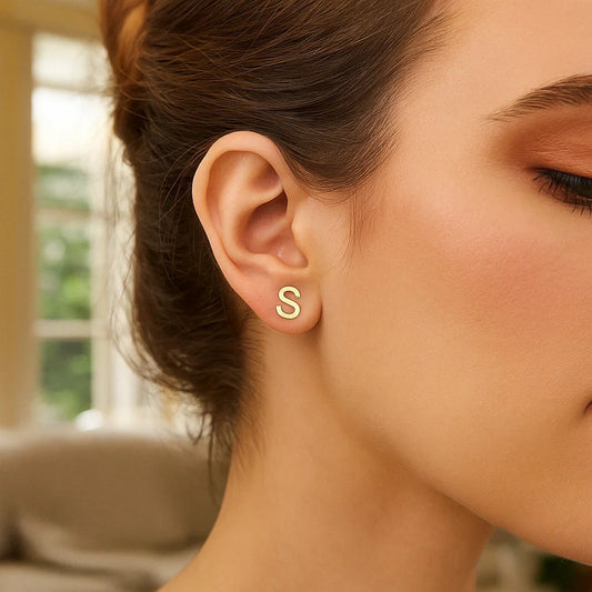14K Yellow Gold Yours Truly Initial S Stud Earrings