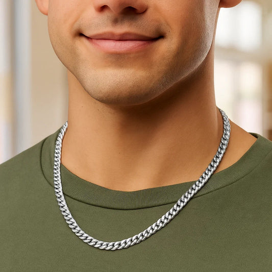 Sterling Silver Rhodium Plated Vintage Puffed Miami Cuban Chain (5.30 mm)
