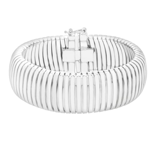 Sterling Silver Rhodium Plated Extra Thick Tubogas Bracelet (18.00 mm)