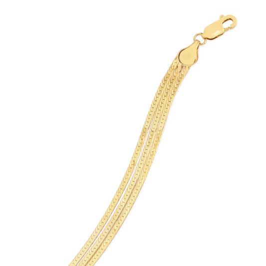 14k Yellow Gold Three Strand Herringbone Chain Necklace