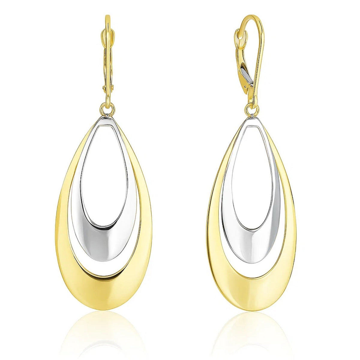 14k Two-Tone Gold Graduated Open Double Teardrop Earrings