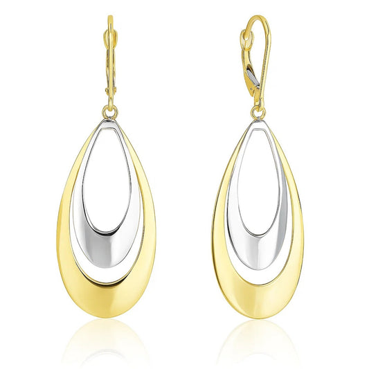 14k Two-Tone Gold Graduated Open Double Teardrop Earrings