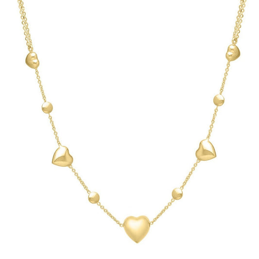 14k Yellow Gold Puff Heart Adjustable Necklace