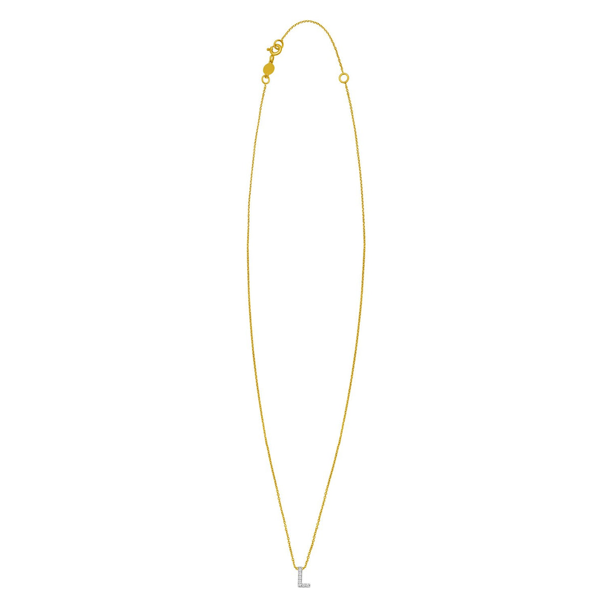 14K Yellow Gold Mini Diamond L Initial Pendant Necklace