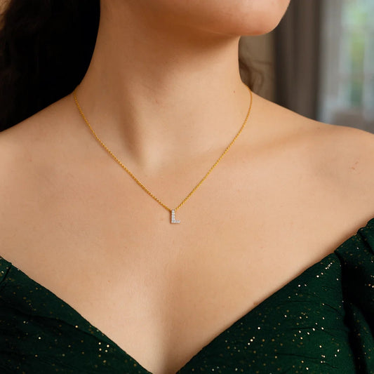 14K Yellow Gold Mini Diamond L Initial Pendant Necklace