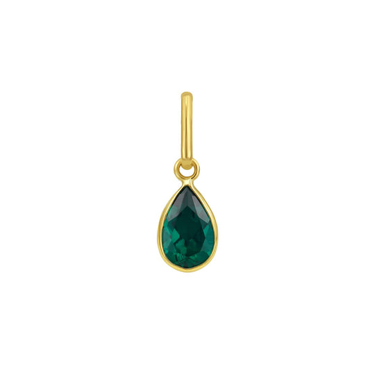 14K Yellow Gold Pear Emerald Charm Pendant