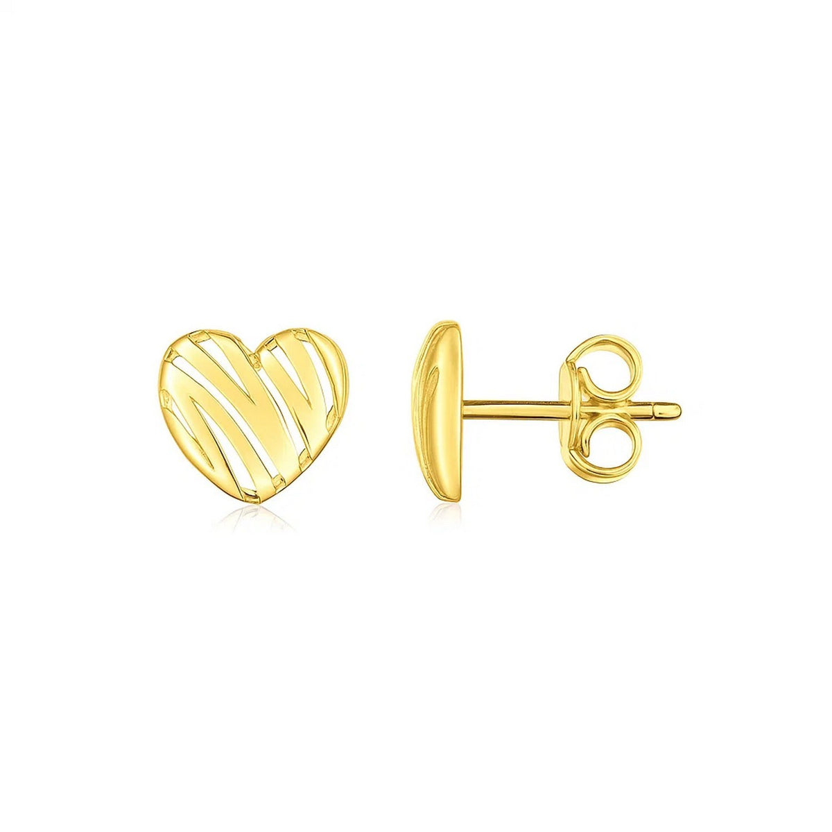 14K Yellow Gold High Polish Scribble Heart Stud Earrings