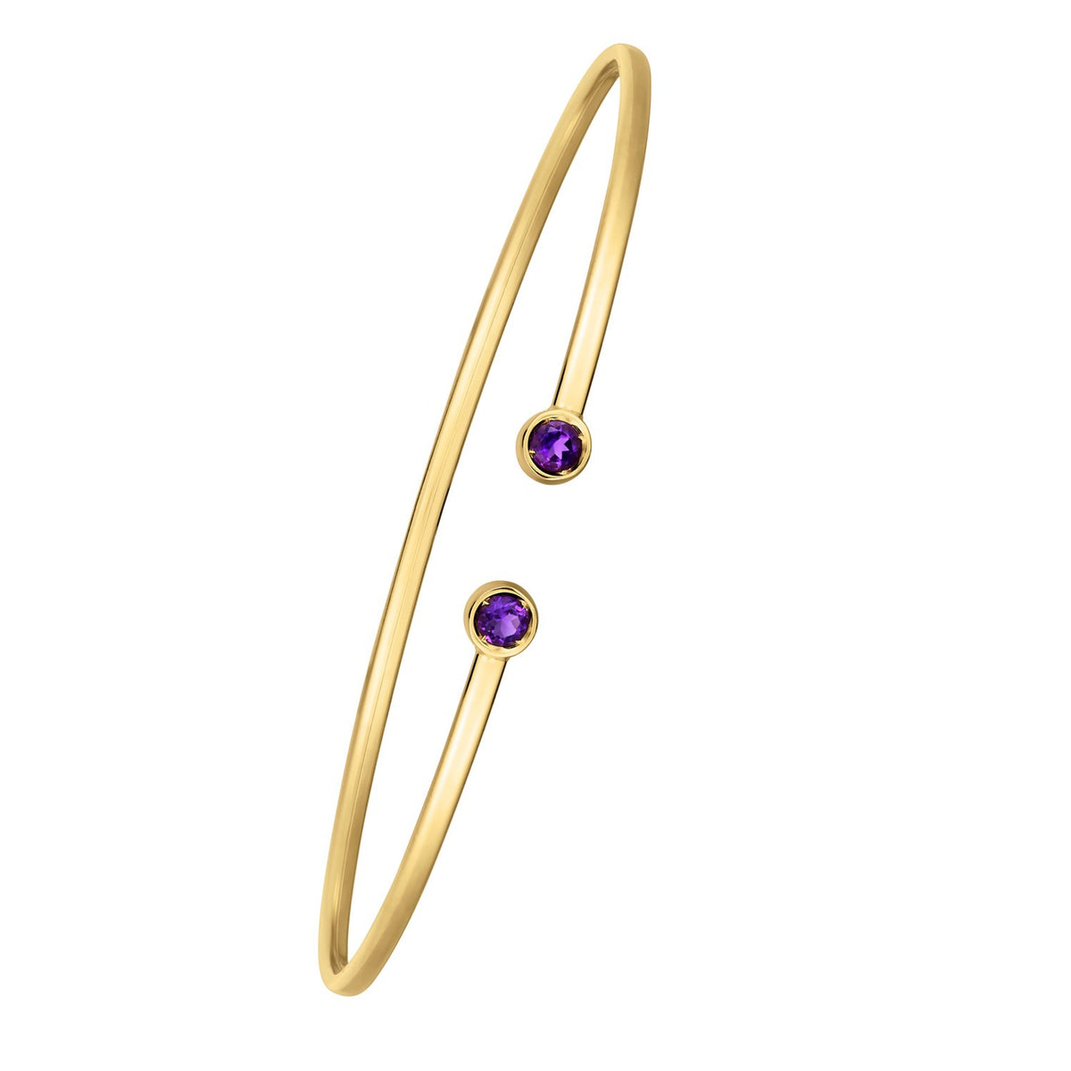 14K Yellow Gold Amethyst Open Cuff Bangle (2.00 mm)