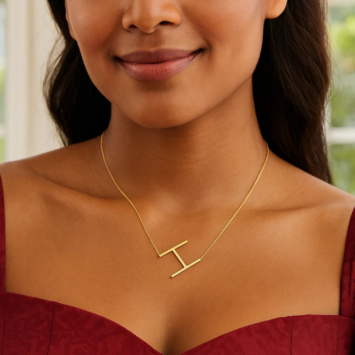 14K Yellow Gold Yours Truly Large Initial H Necklace