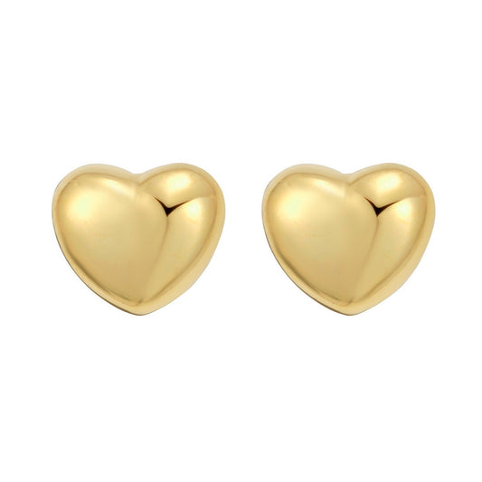 Sterling Silver Yellow Gold Plated Puffed Small Heart Stud Earrings