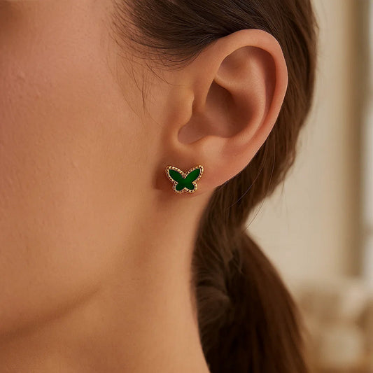 14K Yellow Gold Primavera Malachite Butterfly Stud Earrings