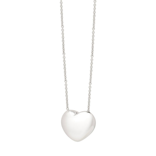 Sterling Silver Rhodium Plated Puffy Heart Necklace