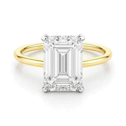 5 Carat Emerald Lab Grown IGI G/VS1 Diamond Solitaire Ring in 14K Yellow Gold