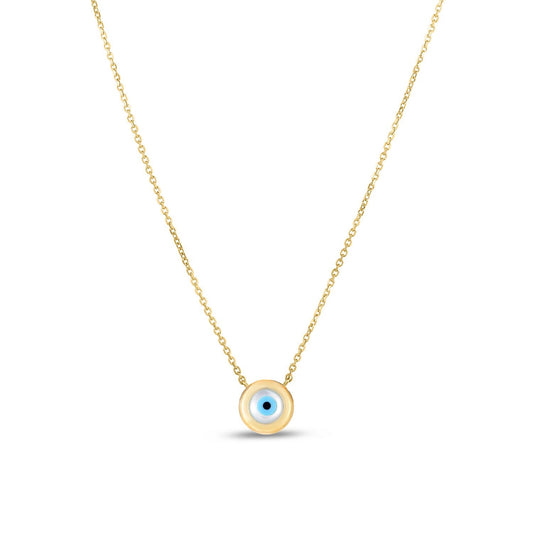 14k Yellow Gold MOP Evil Eye Necklace