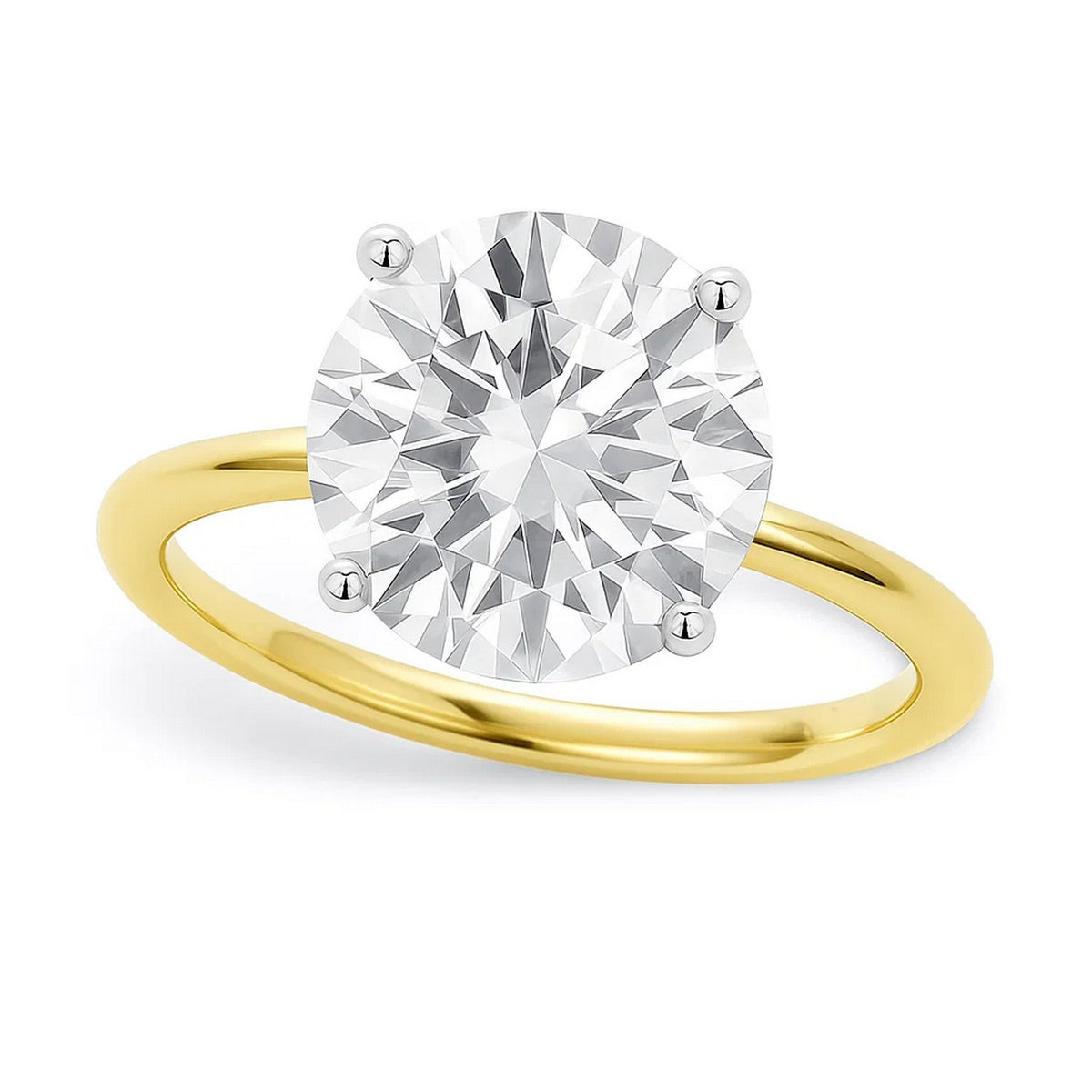 5 Carat Round Lab Grown IGI G/VS1 Diamond Solitaire Ring in 14K Yellow Gold