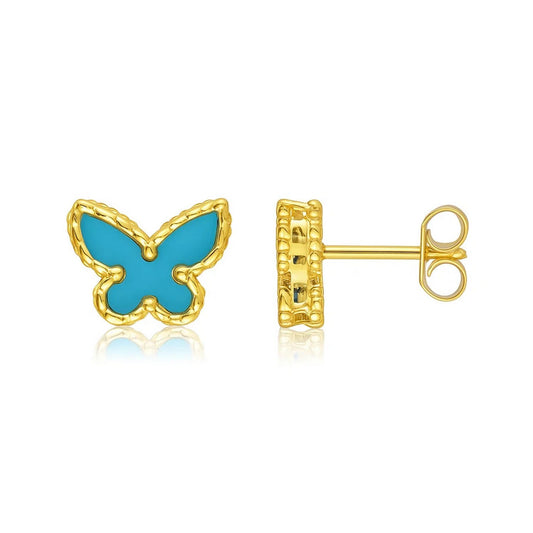 14K Yellow Gold Primavera Turquoise Butterfly Stud Earrings