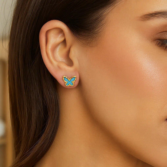 14K Yellow Gold Primavera Turquoise Butterfly Stud Earrings