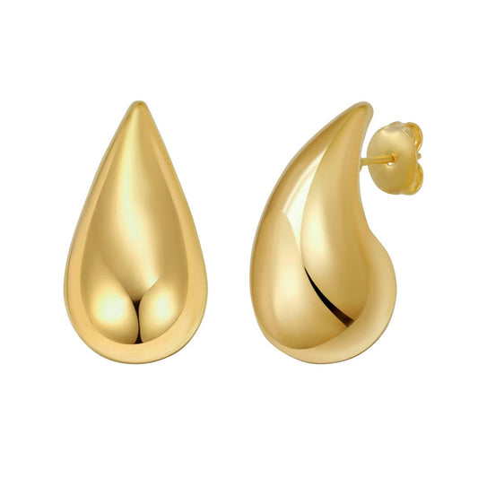 Sterling Silver Yellow Gold Plated Puffed Teardrop Earrings