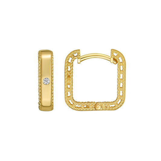 14K Yellow Gold Diamond Square Huggie Earrings