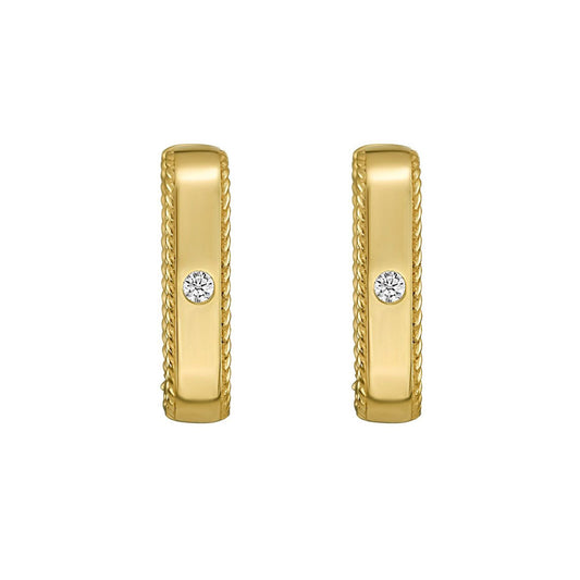 14K Yellow Gold Diamond Square Huggie Earrings