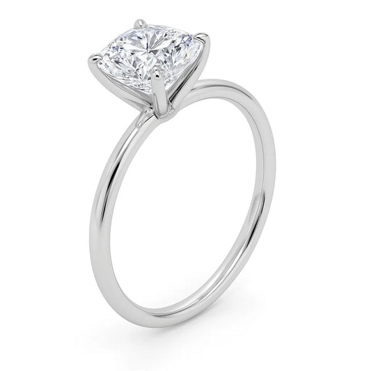 2 Carat Cushion Lab Grown IGI G/VS1 Diamond Solitaire Ring in 14K White Gold