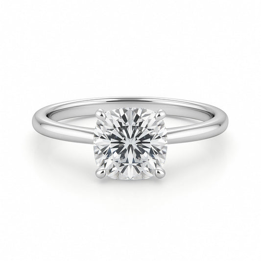 2 Carat Cushion Lab Grown IGI G/VS1 Diamond Solitaire Ring in 14K White Gold