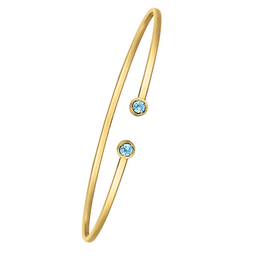 14K Yellow Gold Blue Topaz Open Cuff Bangle (2.00 mm)
