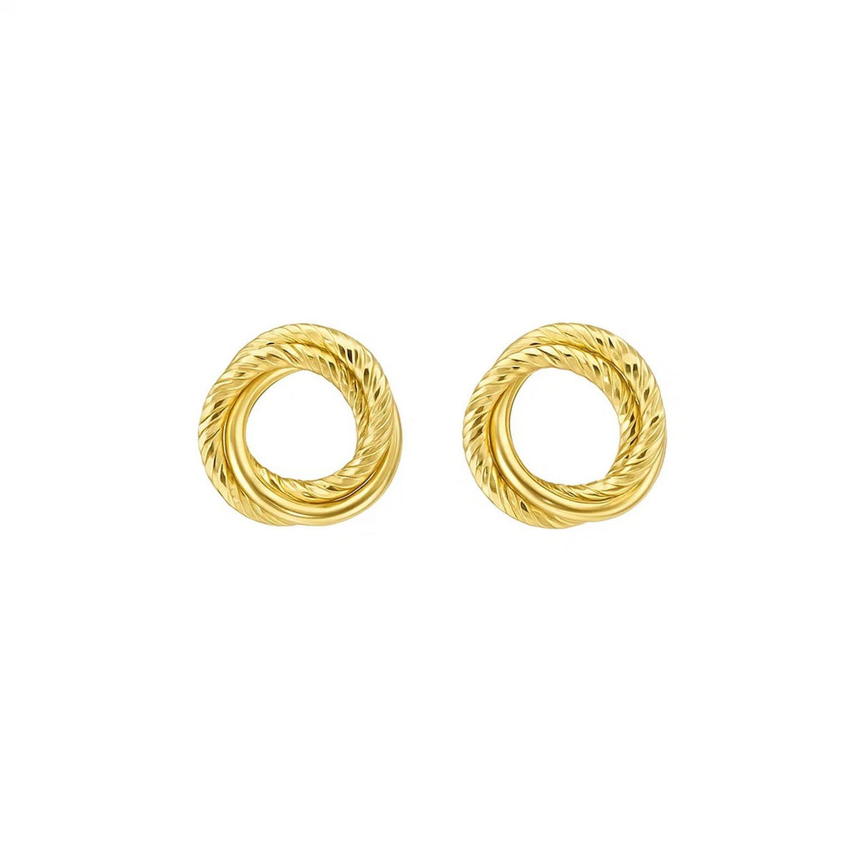 14K Yellow Gold Diamond Cut Interlocking Trinity Stud Earrings (11.30 mm)