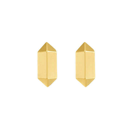 14K Yellow Gold Long Hexagon Post Earrings