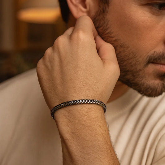 Sterling Silver Gunmetal Finish Franco Link Bracelet (4.60 mm)