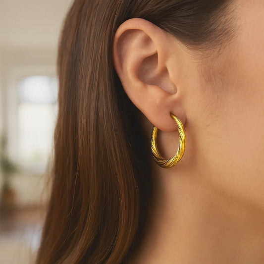 10k Yellow Gold Graduated Twisted Hoop Earrings