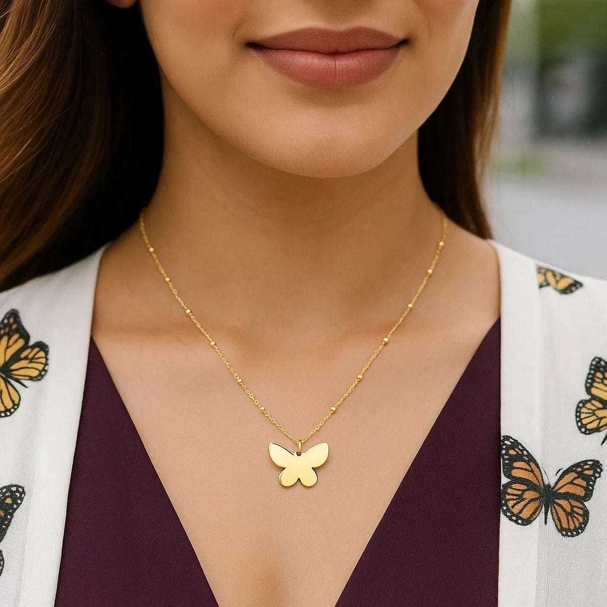 14k Yellow Gold Papillon Butterfly Necklace