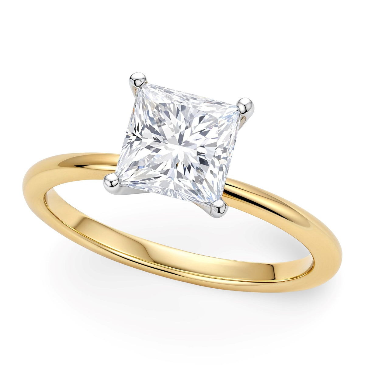 1 Carat Princess Lab Grown IGI G/VS1 Diamond Solitaire Ring in 14K Yellow Gold