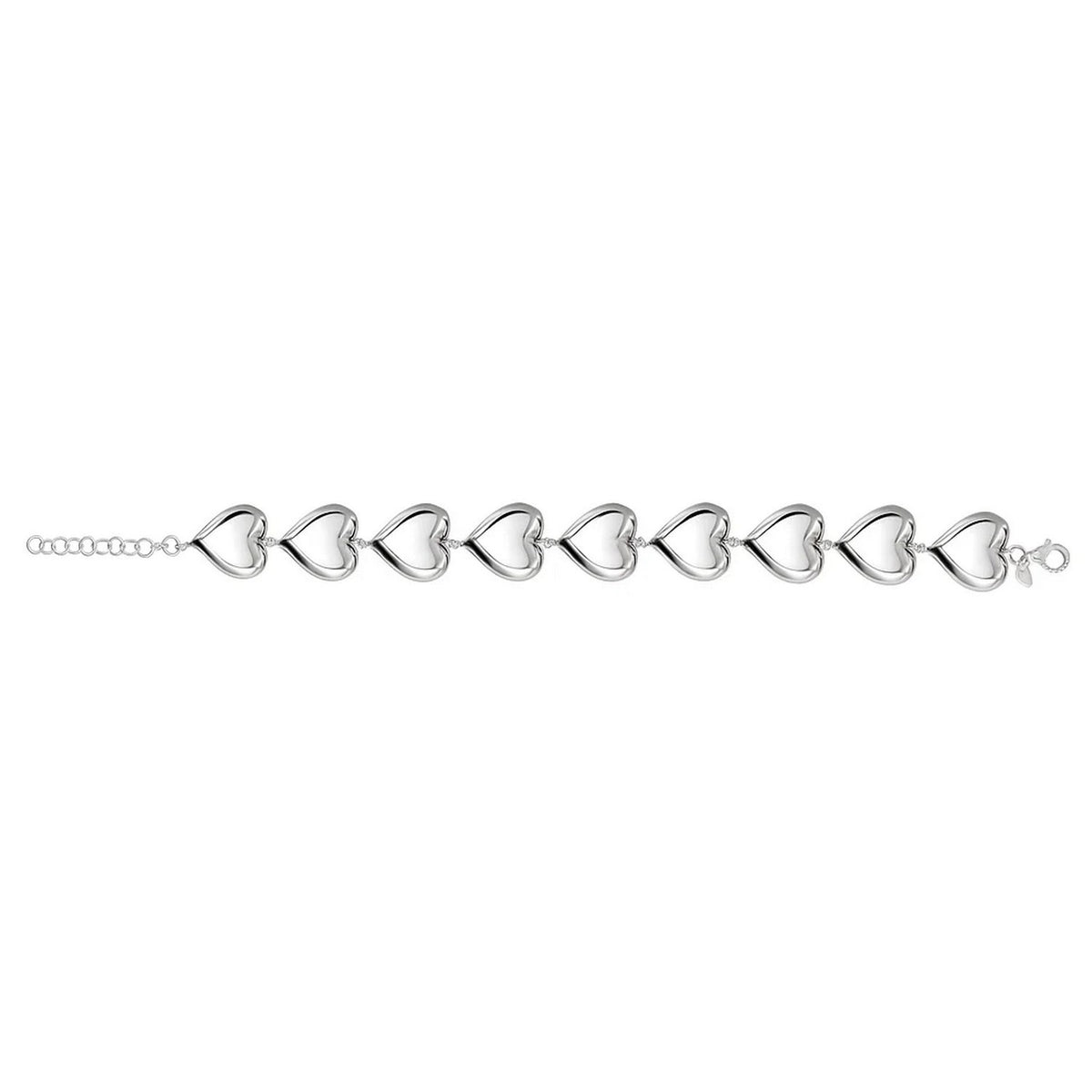 Sterling Silver Rhodium Plated Puffed Hearts Bracelet