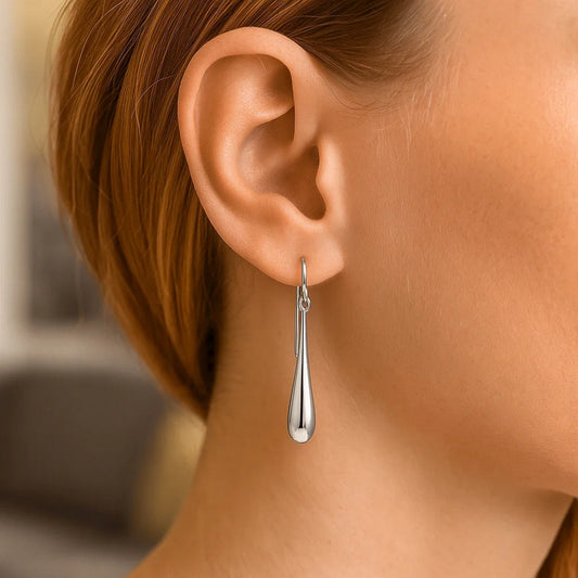 14k White Gold Long Polished Teardrop Dangling Earrings