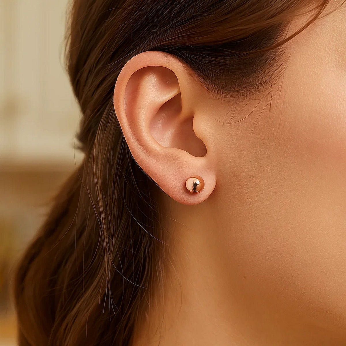 14k Rose Gold Classic Round Shape Stud Earrings (6mm)