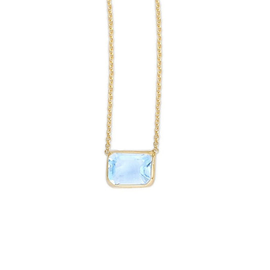14K Yellow Gold Emerald Cut Blue Topaz Necklace
