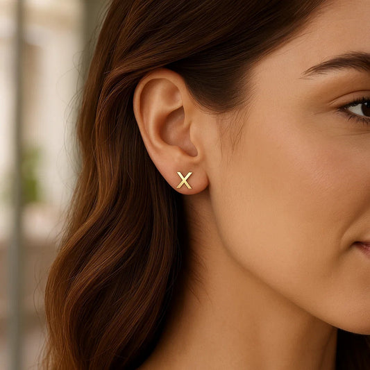 14K Yellow Gold Yours Truly Initial X Stud Earrings