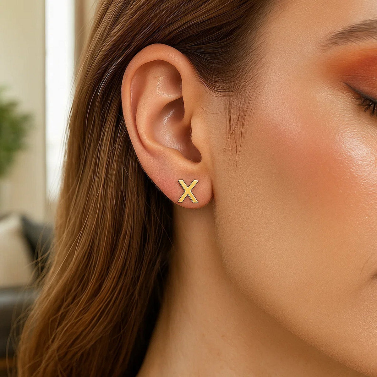 14K Yellow Gold Yours Truly Initial X Stud Earrings