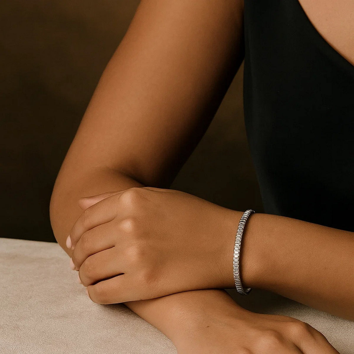 14K White Gold Mini Diamante Bracelet (4.00 mm)