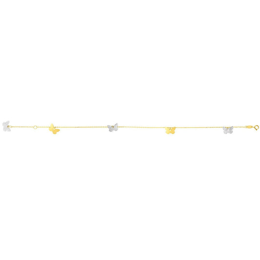 14k Two Tone Gold Anklet with Butterflies